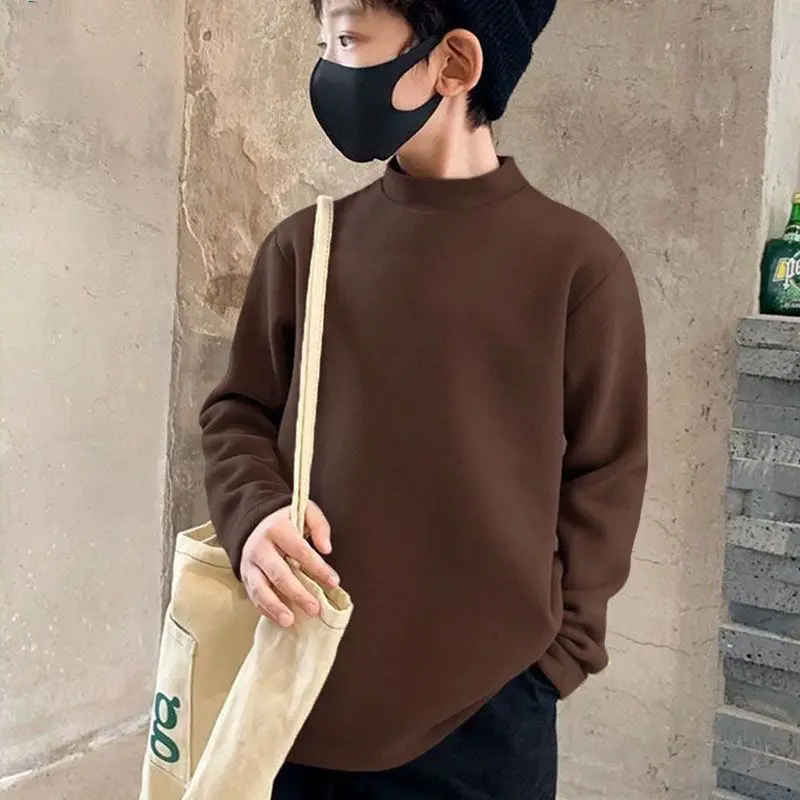 New Baby Boys T shirt Fashion Autumn Winter Solid Thermal Long Sleeve Casual High Collar Thin Velvet Heating Tops 6 8 10 12 Year 6