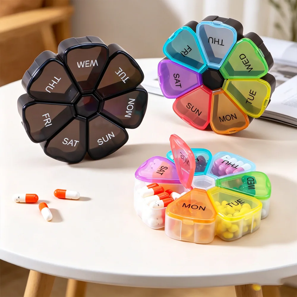 Charming Floral Rainbow Weekly Pill Box - Portable 7-Compartment Medicine Organizer