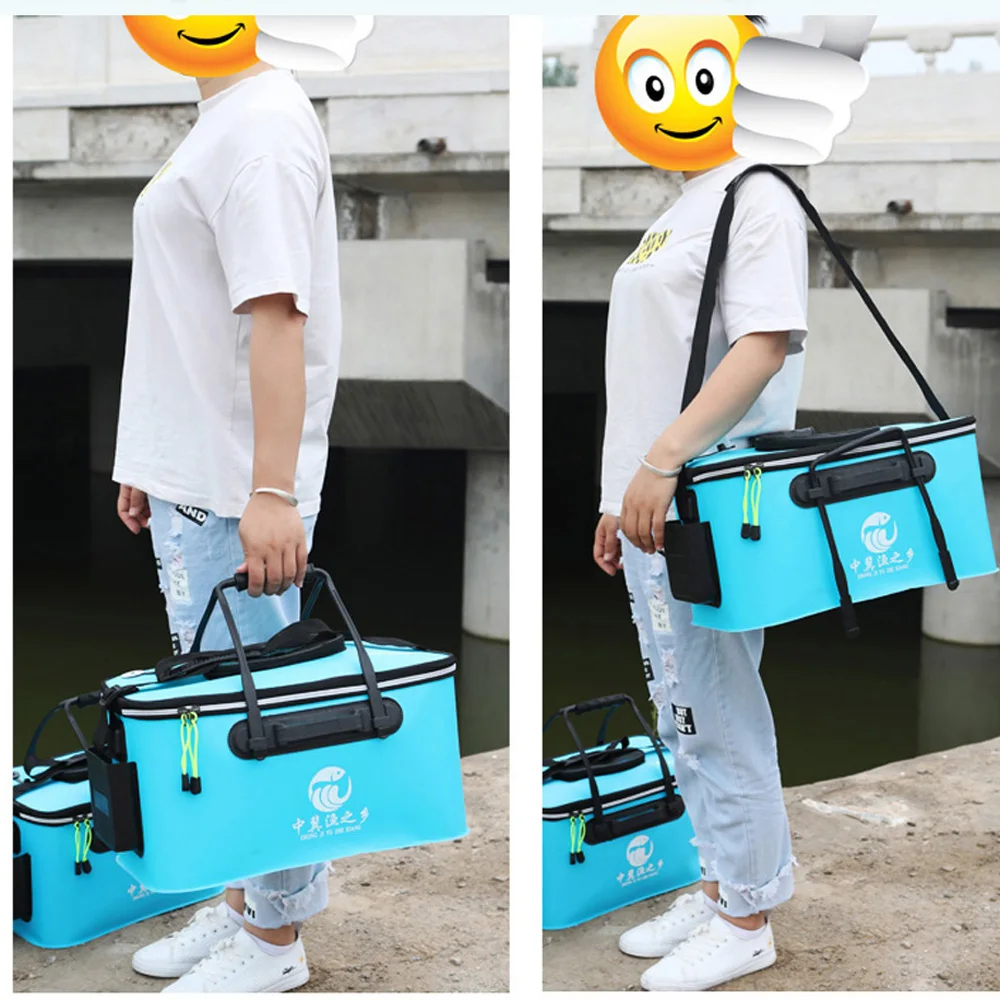 Fishing Bucket 30/40/50cm Tackle Bag with Side Pocket Folding Live Fish Box Outdoor Waterproof Camping Hiking Water Storage Bags - Image 6