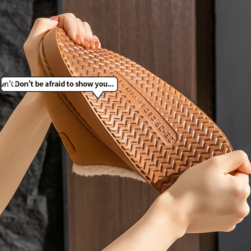 Closed Toe Suede Home Slippers for Women Winter Thicken Fleece Lined Cotton Slippers Woman Soft Bottom Cotton Indoor Shoes Mujer