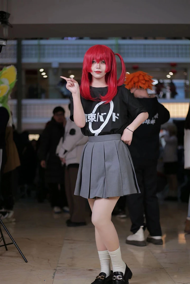 北育代衣装アニメぼっちザ・ロックコスプレドレス赤かつら