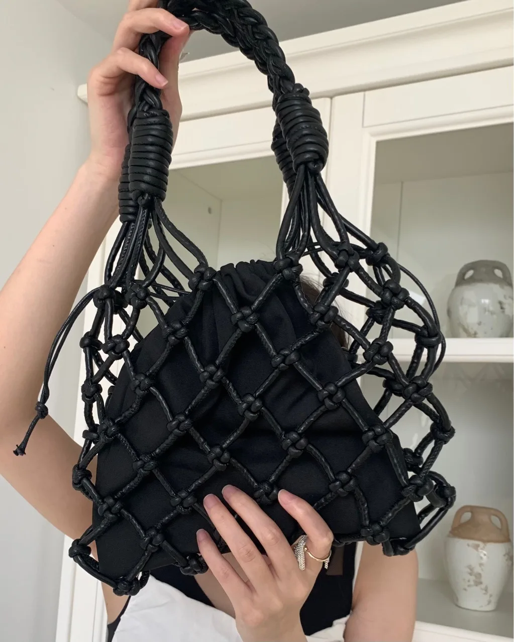 NEW Women Canvas Handbag Handmade Woven Rope Mesh Summer New Fashion Hollow Out Shoulder Bag