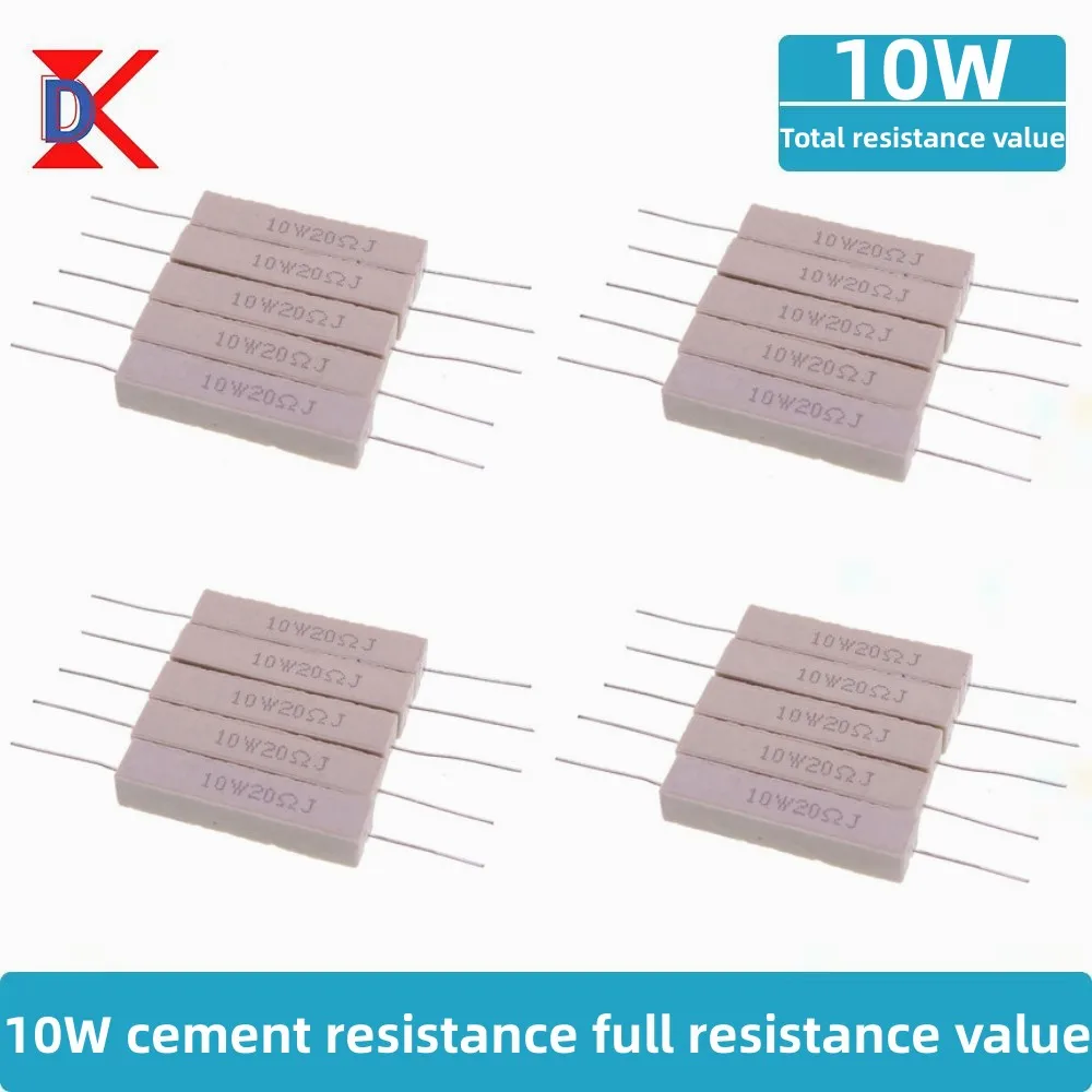 10Pcs 10W Ceramic Cement Resistor 5% 0.1R 0.22 0.33 0.5 Ohm 6.8K 0.25R 0.5R 3R 27R 12R 100R Non-inductive Resistors