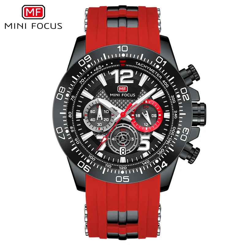 MINI FOCUS Red Sport Watch for Men Dual Time Sport