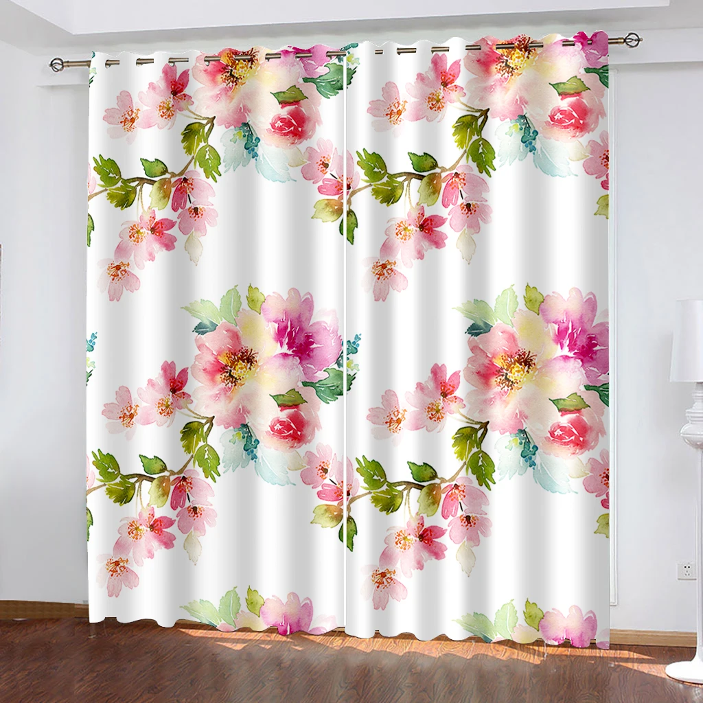 

Valentine's Day Flower Series Sunshade Curtains 2 Pieces of Living Room Bedroom Home Decoration Hook Punch