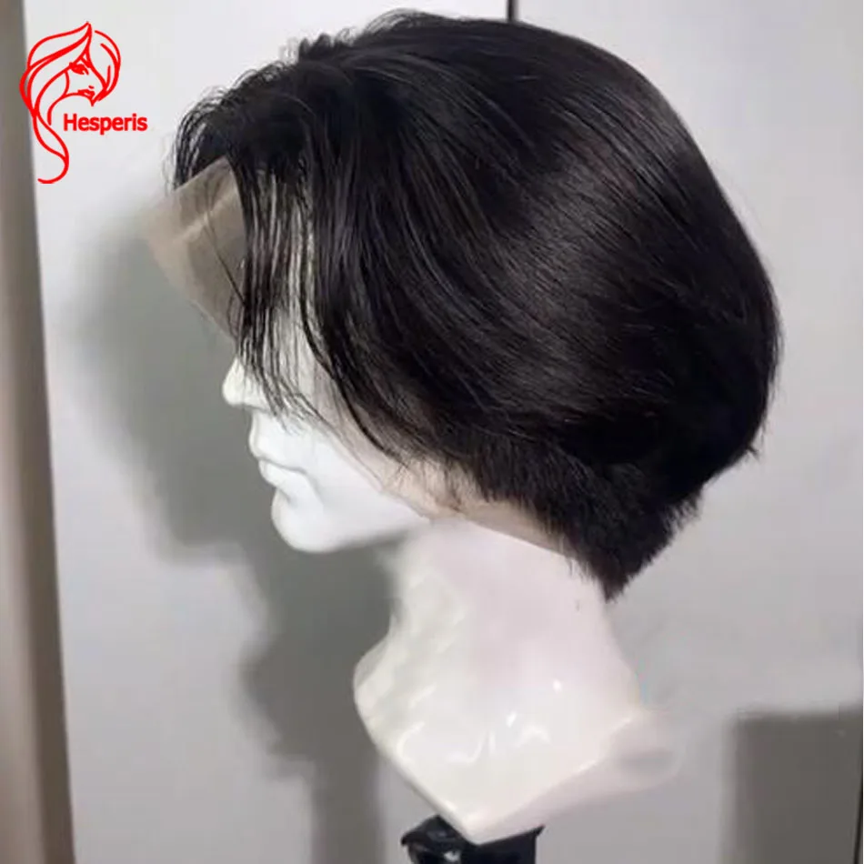 Hesperis Men Wigs Brazilian Remy Full Lace Human Hair Wigs Pre Plcuked Middle Part Shaved Cut Short Wig For Men