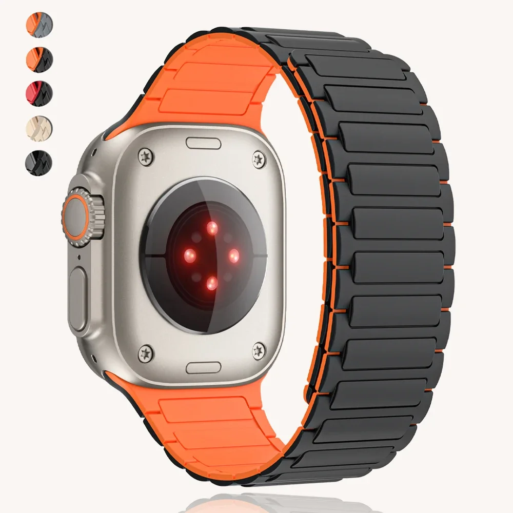 

Silicone Magnetic Strap For Apple Watch 9 Ultra 2 49mm Series 9 45mm 41mm Sports Band For iWatch 8 7 6 5 4 se 44mm 42mm Bracelet