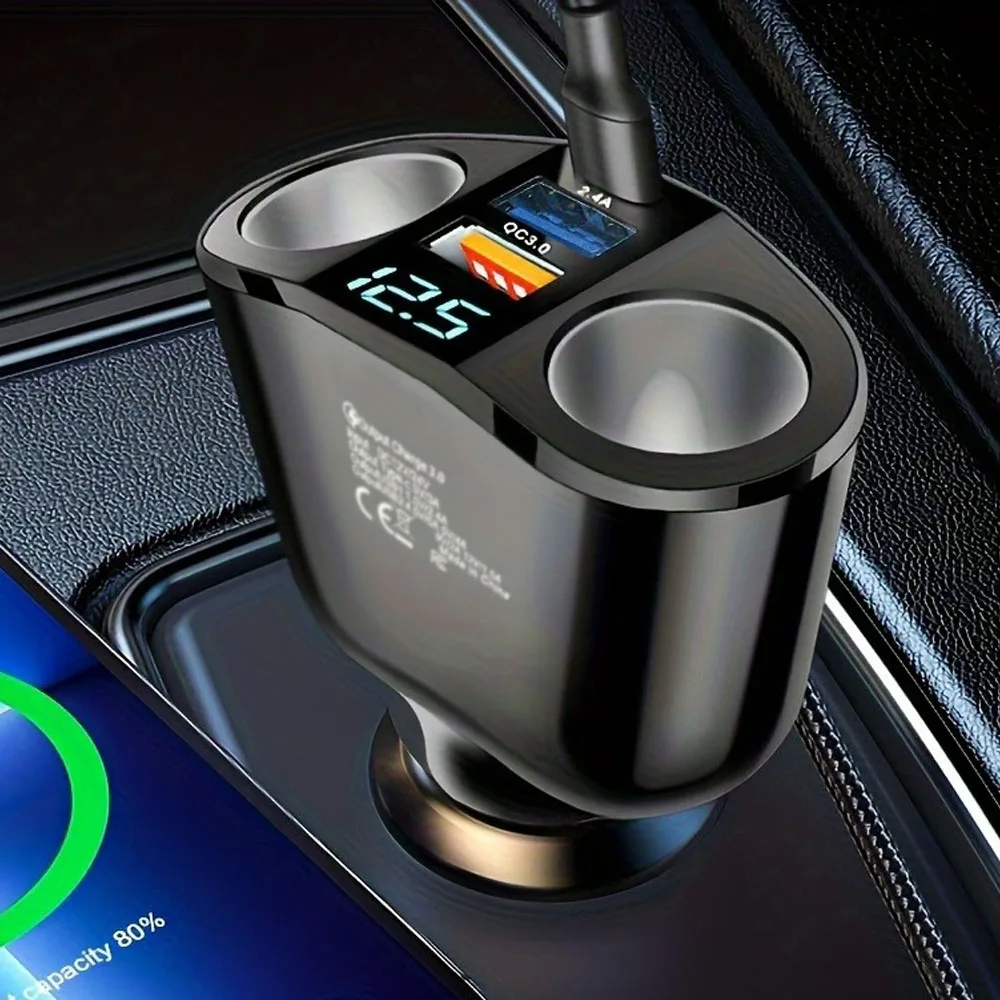 Car Charger USB PD Multiple Ports with Digital Display Charge Adapter for iPhone Xiaomi Huawei Samsung