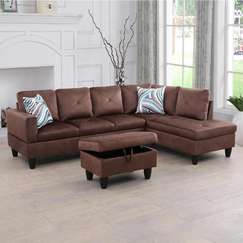 Description Picture 5 of itemLiving Room Furniture Sets Sectional Sofa Modern L-Shaped Sofá with 2 Pillows and Ottoman,Upholstered Corner Couch Extra Wi
