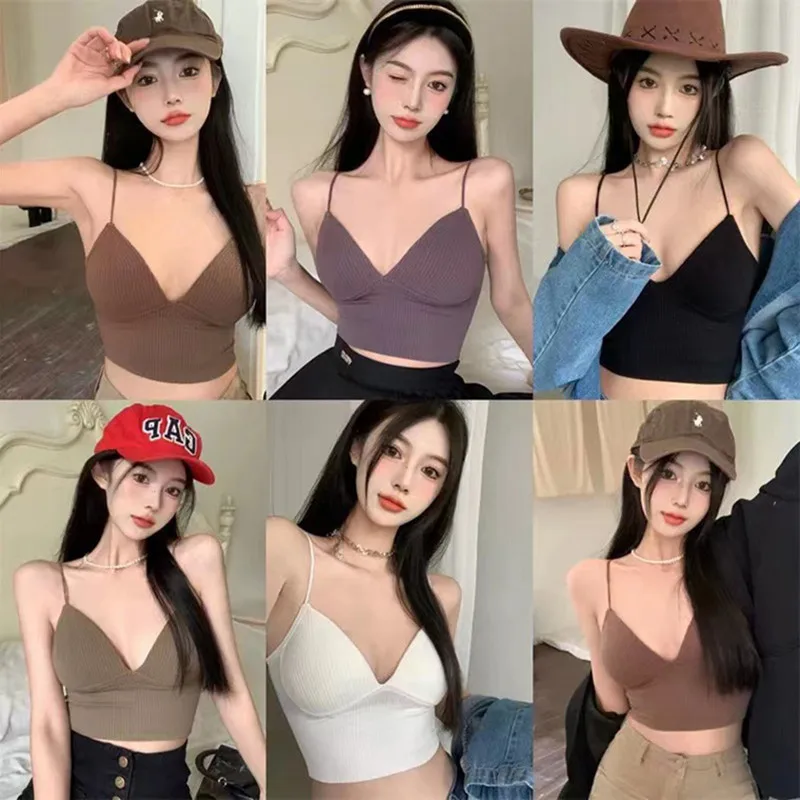 2022 Fashion Women Crop Top Sexy Summer Bra Spaghetti Strap