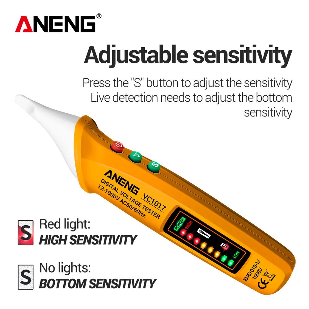 ANENG VC1017 디지털 AC 전압계 멀티미터 펜 NCV 자동 전압계 12-1000V 스마트 센서 테스터 부저 감지기 도구