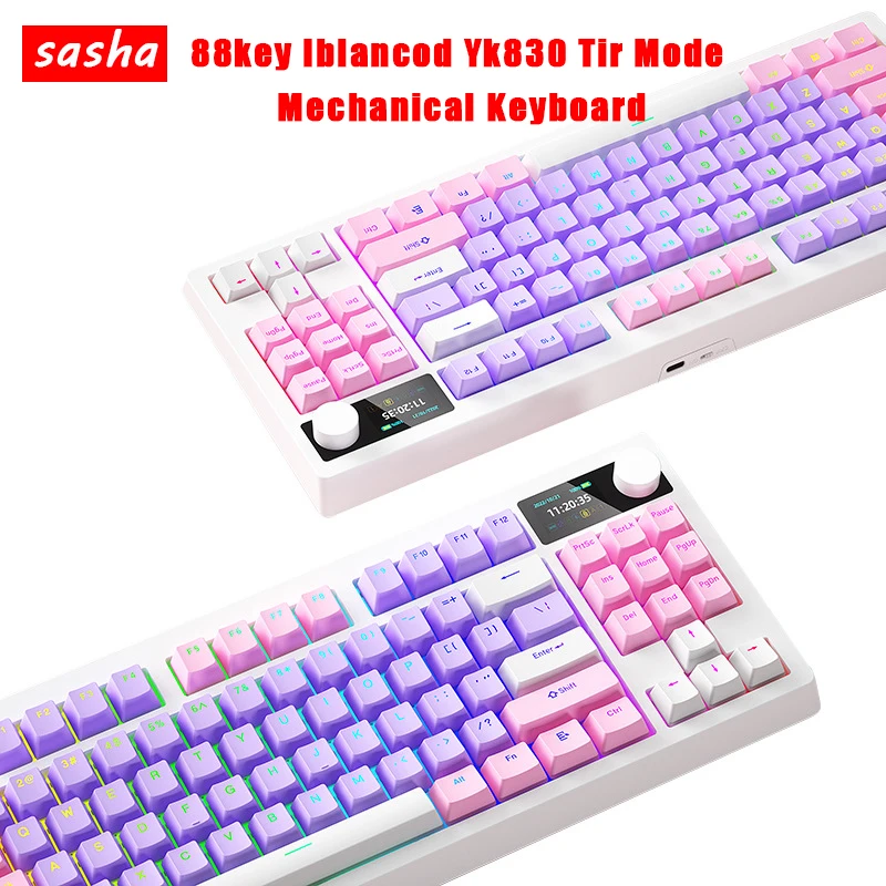 

88key Iblancod Yk830 Tir Mode Mechanical Keyboard Wireless Bluetooth Gaming Hot Swap LED Screen RGB Backlit Desktop Mac Win Gift