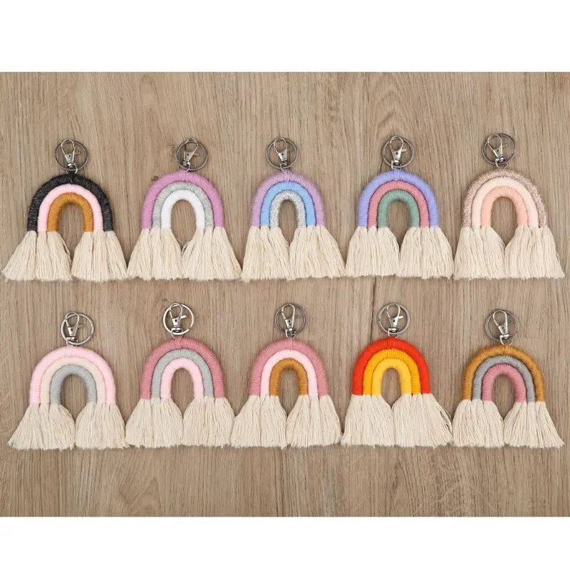 Portachiavi Arcobaleno In Macramè - Set Di 7 Ciondoli Colorati Per Fai Da Te - Foto 11