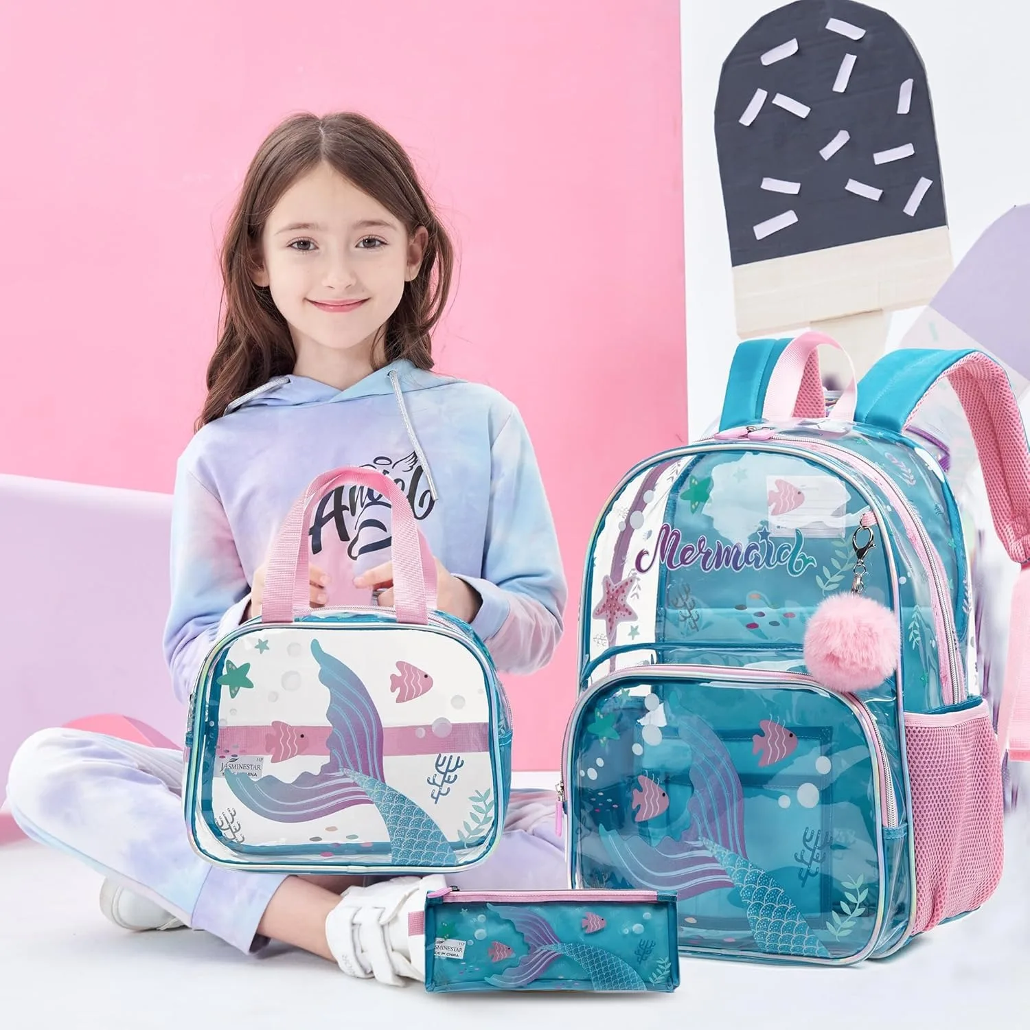 16inch Clear Backpack for Kids Heavy Duty PVC Transparent Backpacks Set See Through School Bag for Girls Boys Elementary Mochila 3