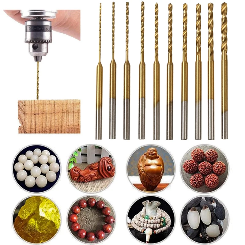 10 Pz Micro Twist Drill Bit Set 0.6Mm-2.2Mm Piccola Punta Da Trapano 2.35Mm Shank Hss Titanium Coated Drill Bit S Incisione Foro Di Perforazione