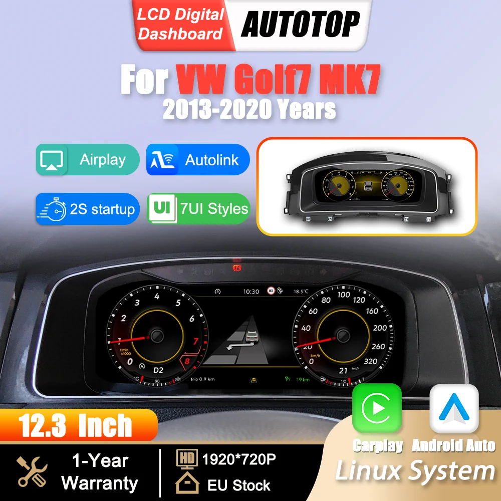 Panel de Instrumentos Digital LCD Linux de 12.3 Pulgadas para VW Golf7 7.5 R-Line GTI GTE R MK7 2013-2020, Carplay Inalámbrico, Android Auto, Cabina Virtual 1