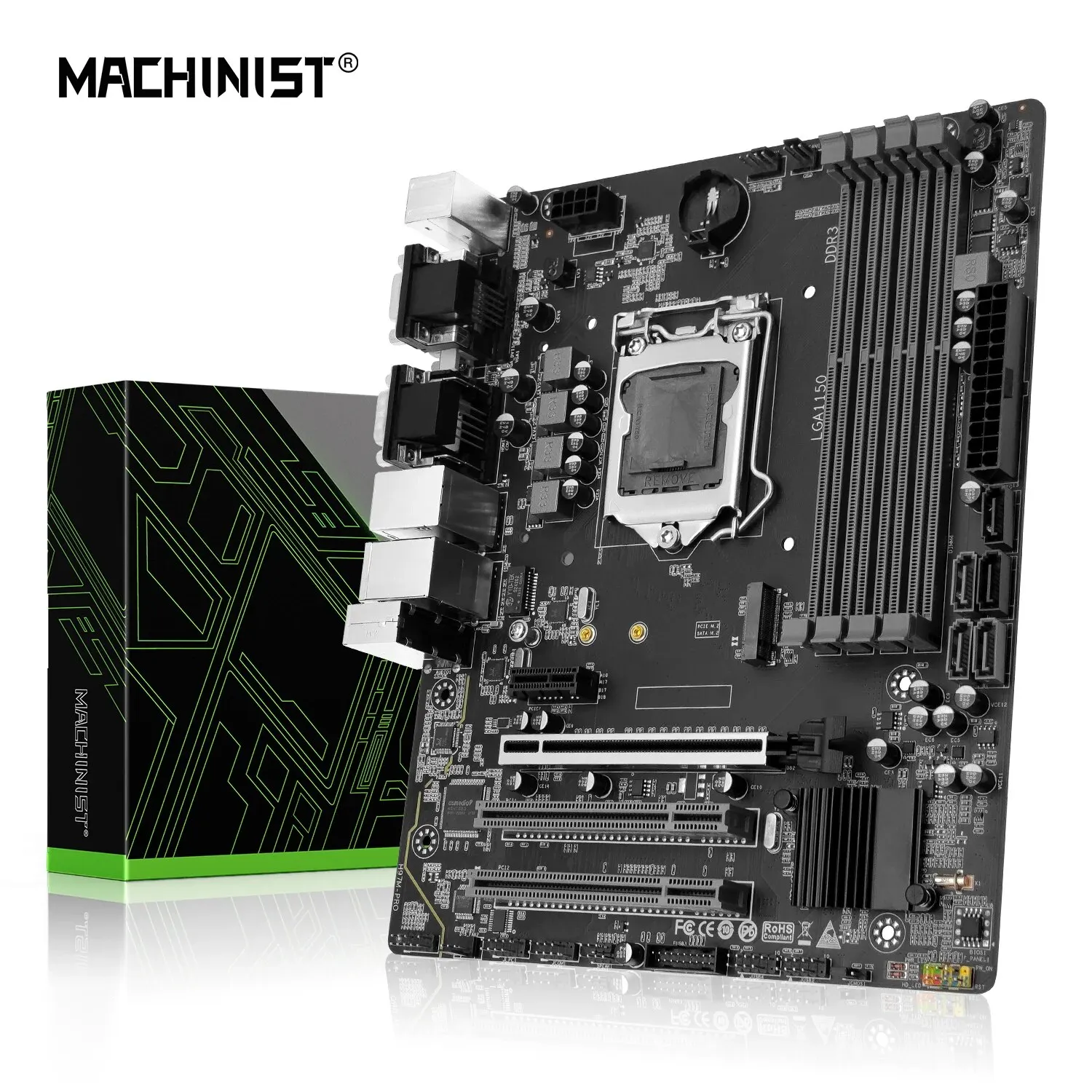 thumbnail image 1 of MACHINIST H97M PRO LGA 1150 Motherboard M-ATX Support DDR3 RAM Intel Core I3 I5 I7 E3 CPU SATA3.0 USB3.0 NVME NGFF M.2, 1 of 4