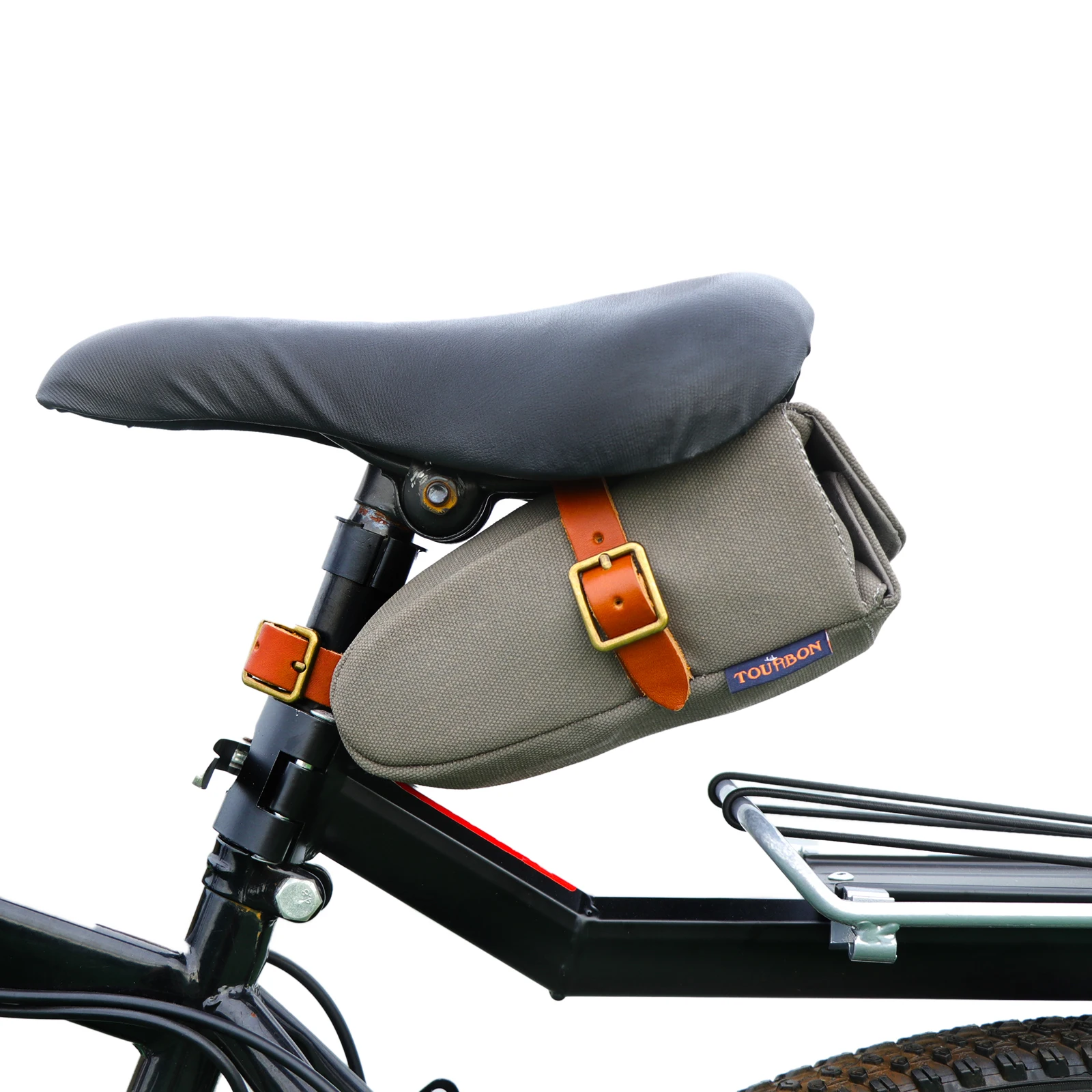 Bike Bag TOURBON Canvas Leather Pannier Roll-up Bike Saddle Bag