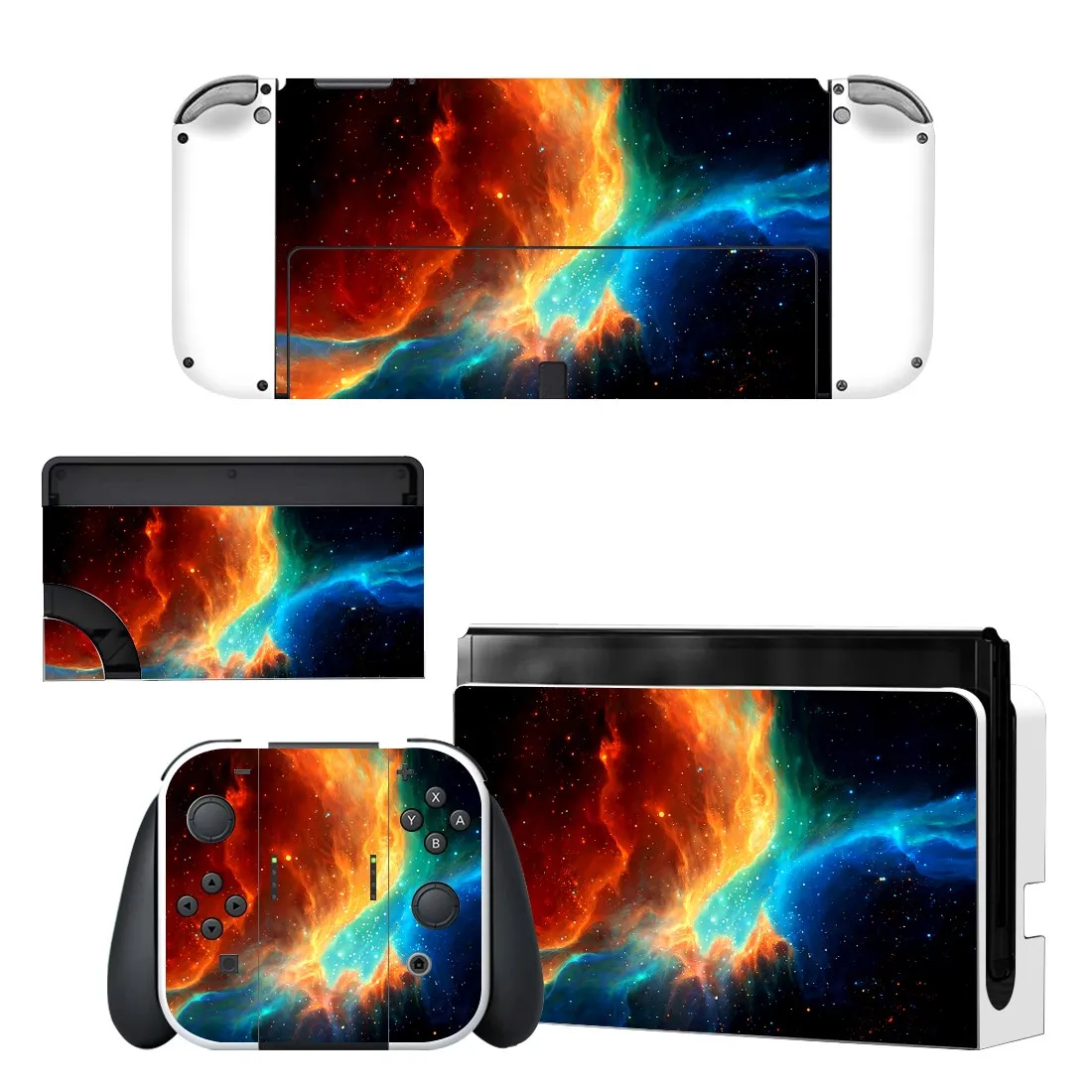 Full Body Protective Cover Skin Art Decals for NS Switch Oled Game Console Controller Decor 1set Starry Colorful Sticker
