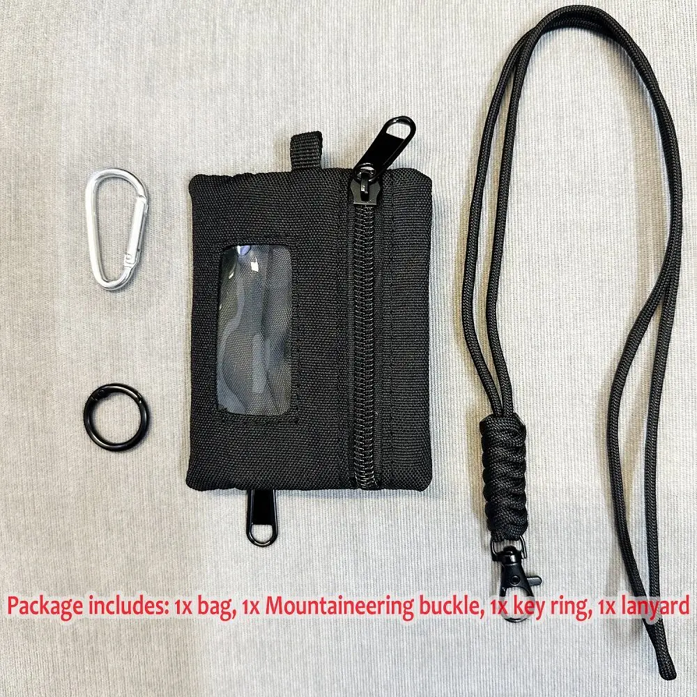 ID Transparent Window Small Wallet with Neck Lanyard Mini Coin Card Holder Zipper Pouch ins Key Bag Subway and Bus Card Cases