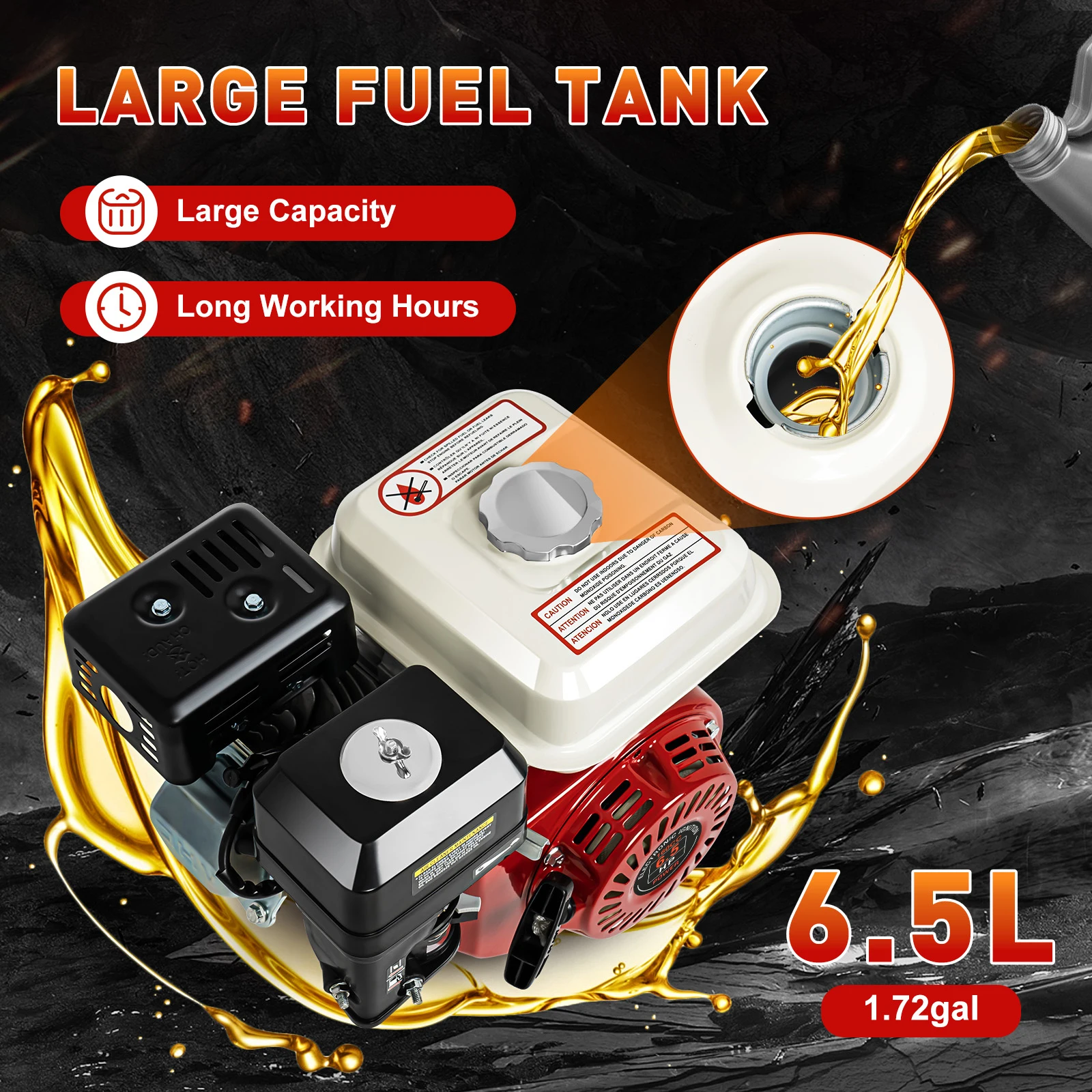 thumbnail image 2 of 6.5HP 4-Stroke Air Cooled Gas Engine,Motor Power 3600RPM 2 of 10