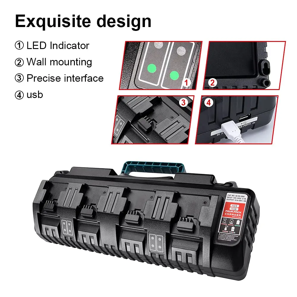Super Battery Charger Compatible Milwaukee M18 Battery 4/6-Ports Simultaneous Ra