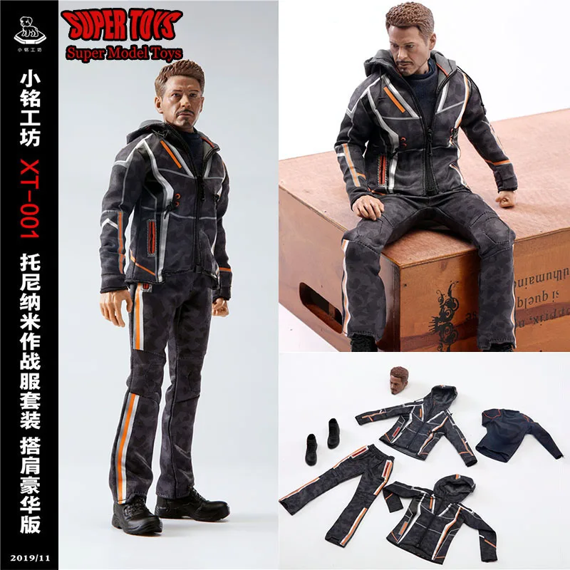 

XT-001 1/6 Male Solider Tony Head Sculpture Combat Suit Set Hoodie Sweatshirt T-shirt Trousers With Shoes For 12'' Action Figure