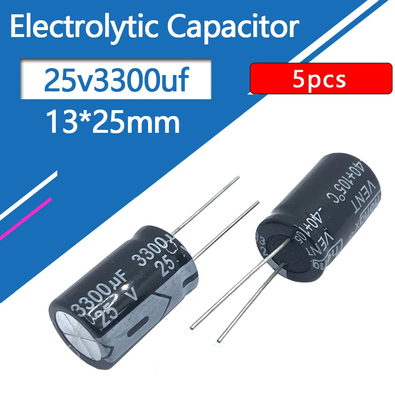Фото Алюминиевый электролитический конденсатор 25V3300UF 13x2 5 мм, 25 в 3300 мкФ 3300uf25v 25v3300mf 3300mf25v 25wv 3300mf 25vdc 3300MFD №2