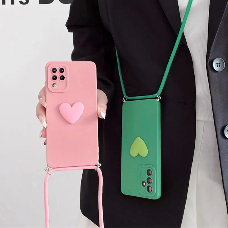 Love Heart Crossbody Lanyard Silicone Phone Case with Cord