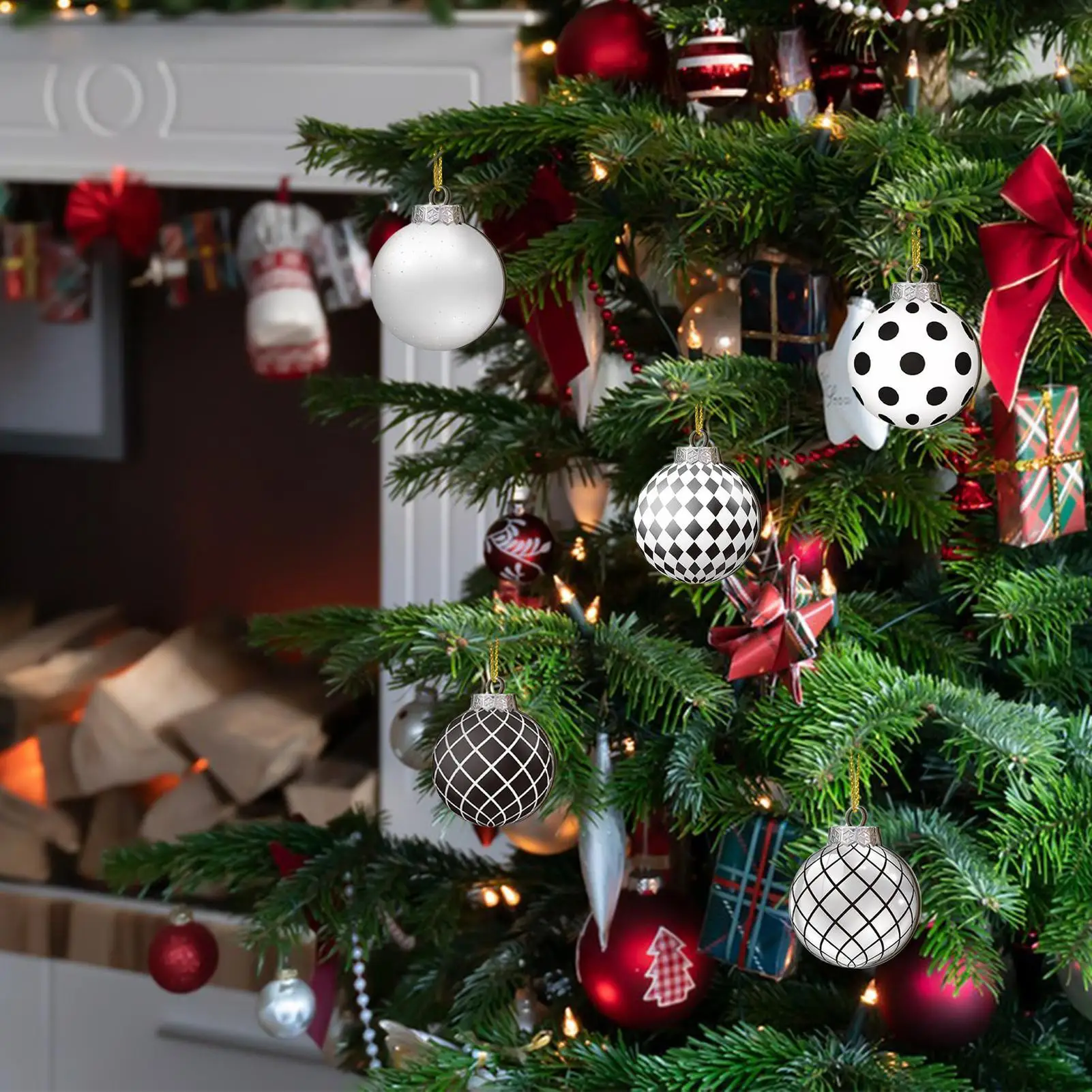 12pcs Christmas 2D Ornament Wooden Decorative flat Ball Ornament Decorative Ball Ornament Shatterproof Christmas Tree Decoration