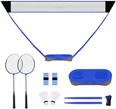 

Portable Badminton Net Set with Storage Base, Folding Volleyball Badminton Net with 2 Badminton Rackets 2 Shuttlecocks Griptape