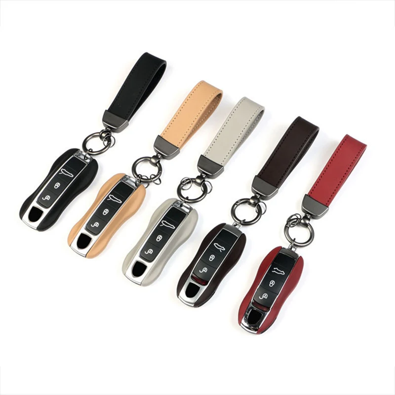 

Car Key Case Buckle Real Leather for Porsche MACAN Cayenne Panamera Taycan Boxster 718/911 Key Fob Remote Cover Shell Interior