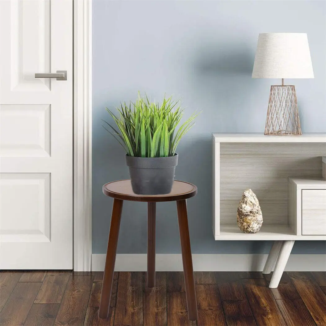 LUVODI 2PCS Round Wood Side Table Small Sofa End Coffee Table Bamboo Plant Stand Flower Pots Holder with Triple Legs