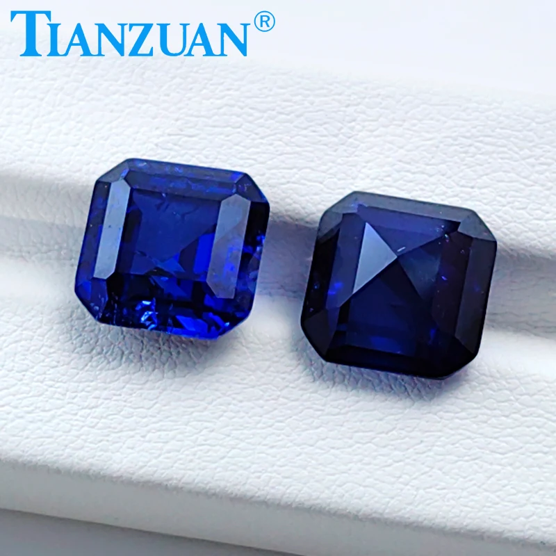 

Lab Grown Sapphire 34# blue color square shape asscher cut synthetic gemstone with cracks and inclusions loose stone