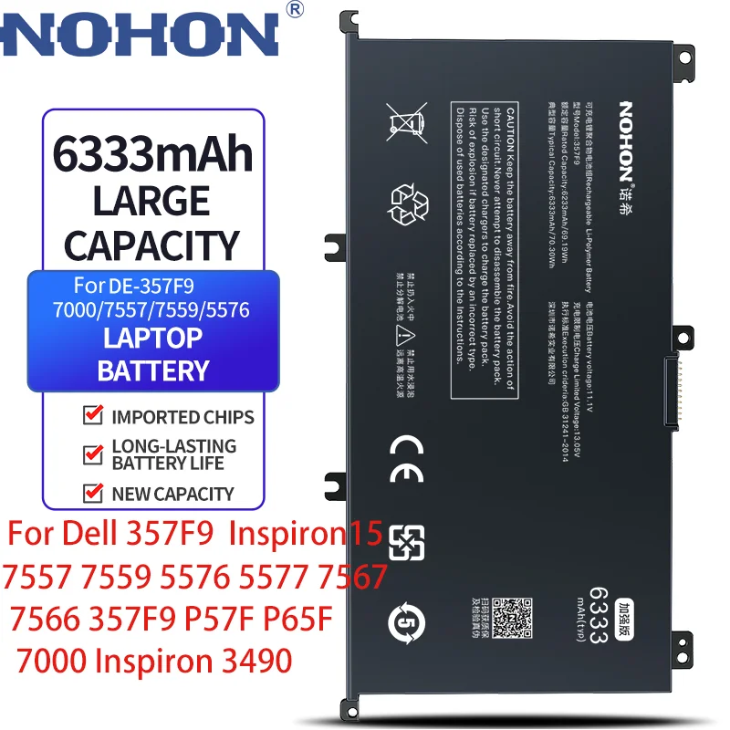 Nohon 357F9 6333Mah Per Dell De Inspiron 15 7557 7559 5576 5577 7567 7566 357 F9 P57F P65F 7000 Inspiron 3490 Batteria Del Computer Portatile