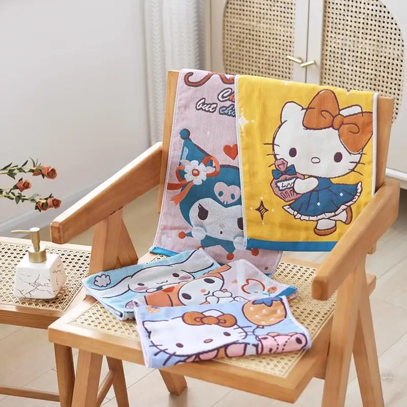 

5Pcs Sanrioed Hellokittys Cinnamoroll Kuromi Cotton Gauze Baby Towel Cartoon Bathroom Household Cotton Adult Soft Absorbenttowel