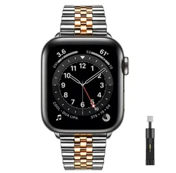 Stainless Steel Business Bracelet - Premium Metal Watch Band Strap - Series 10 42mm (Silver Rose Gold - 1)