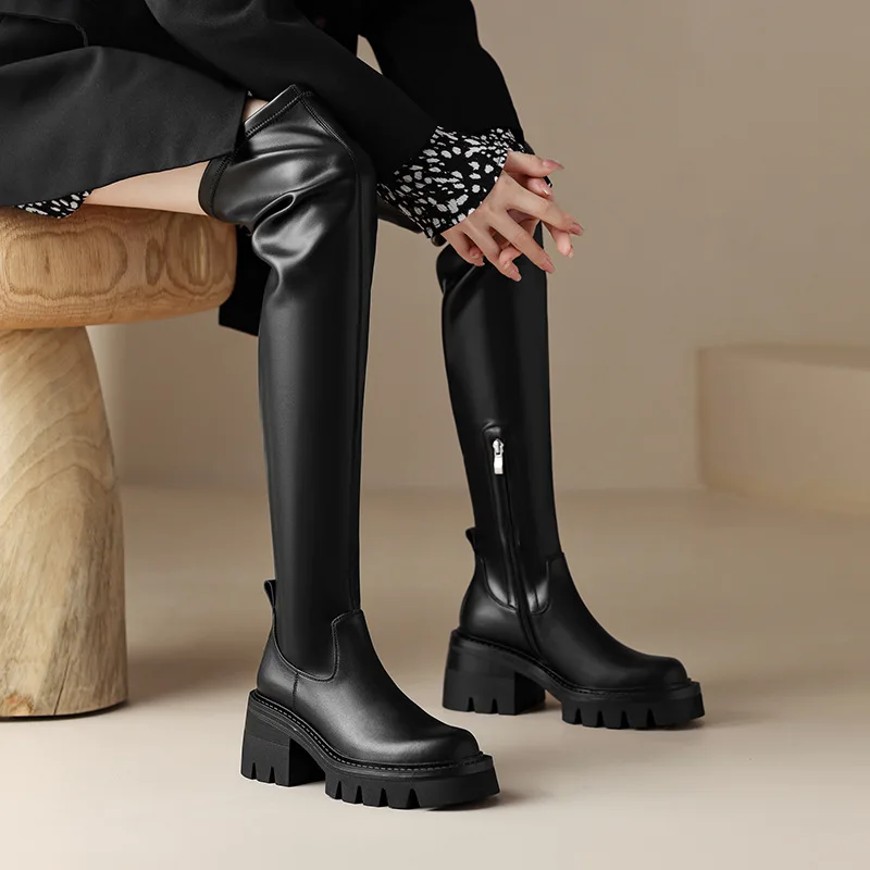 

Black Over-knee Long Boots Women Shoes Round Head Botas Femininas Thick Heels Zapatos Mujer