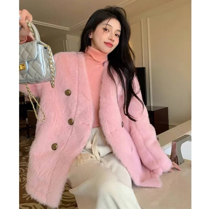 Winter Thickened Mink Fur Coat V-Neck One-Piece for Pregnant Women Soft Plush Outerwear Long Coat/Da Yi/Ma Fei Yi