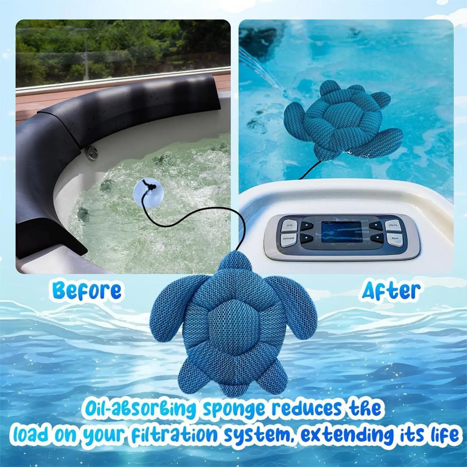 Hot Tub Oil Absorber Turtle Scum Skimmer Remover Foam Filter Bathtub Water Cleaner for Home Use SPA Pool Large Bath Sponge