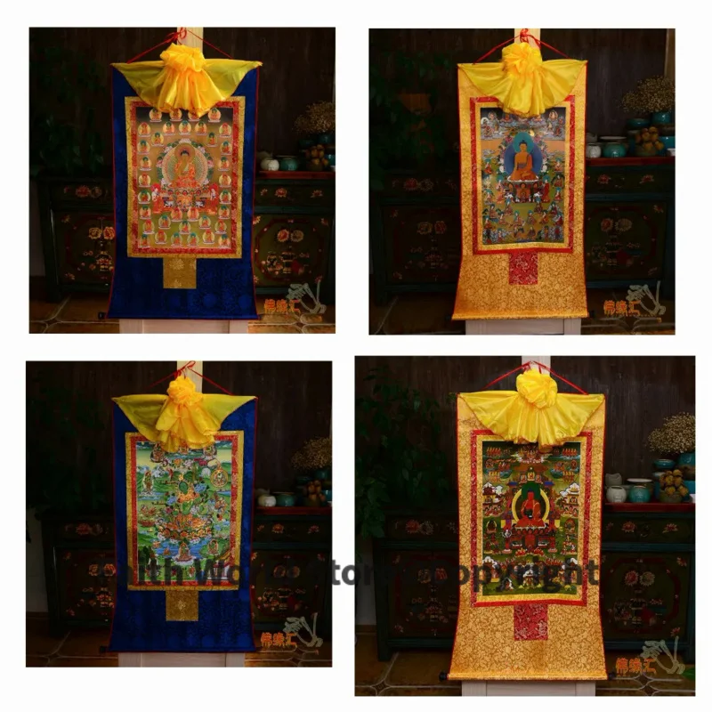

Wholesale Buddhist supplies 4P--60 CM Thang-ga Thangka -efficacious Protection Elysium Amitabha Green Tara Sakyamuni Buddha art