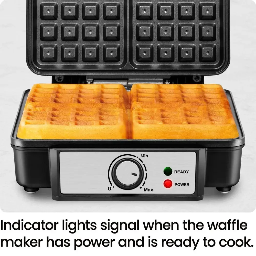 Four-Slice Belgian Waffle Iron Customize Temperature Nonstick Plates Easy Cleaning RJ04-4P-V2-WM New 5