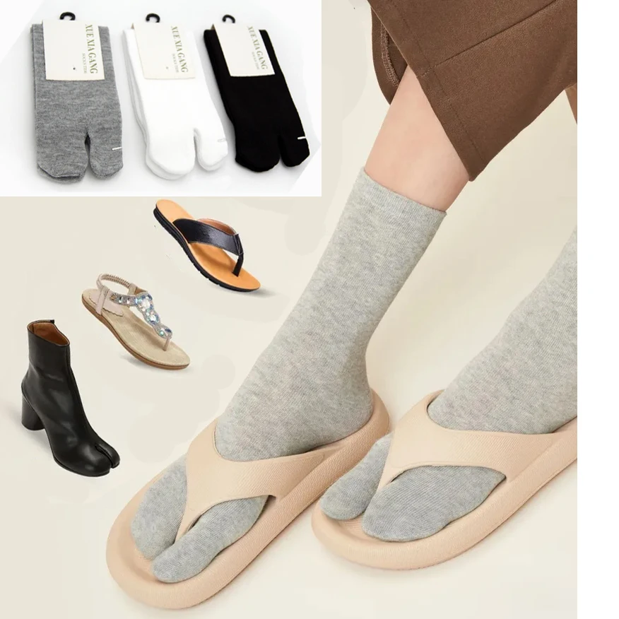 

9Pairs Japanese Two Finger Long Socks Men Women Split Toe Underwear Fiber For Flip Flop Sandal Comfortable Classic Solid Casual