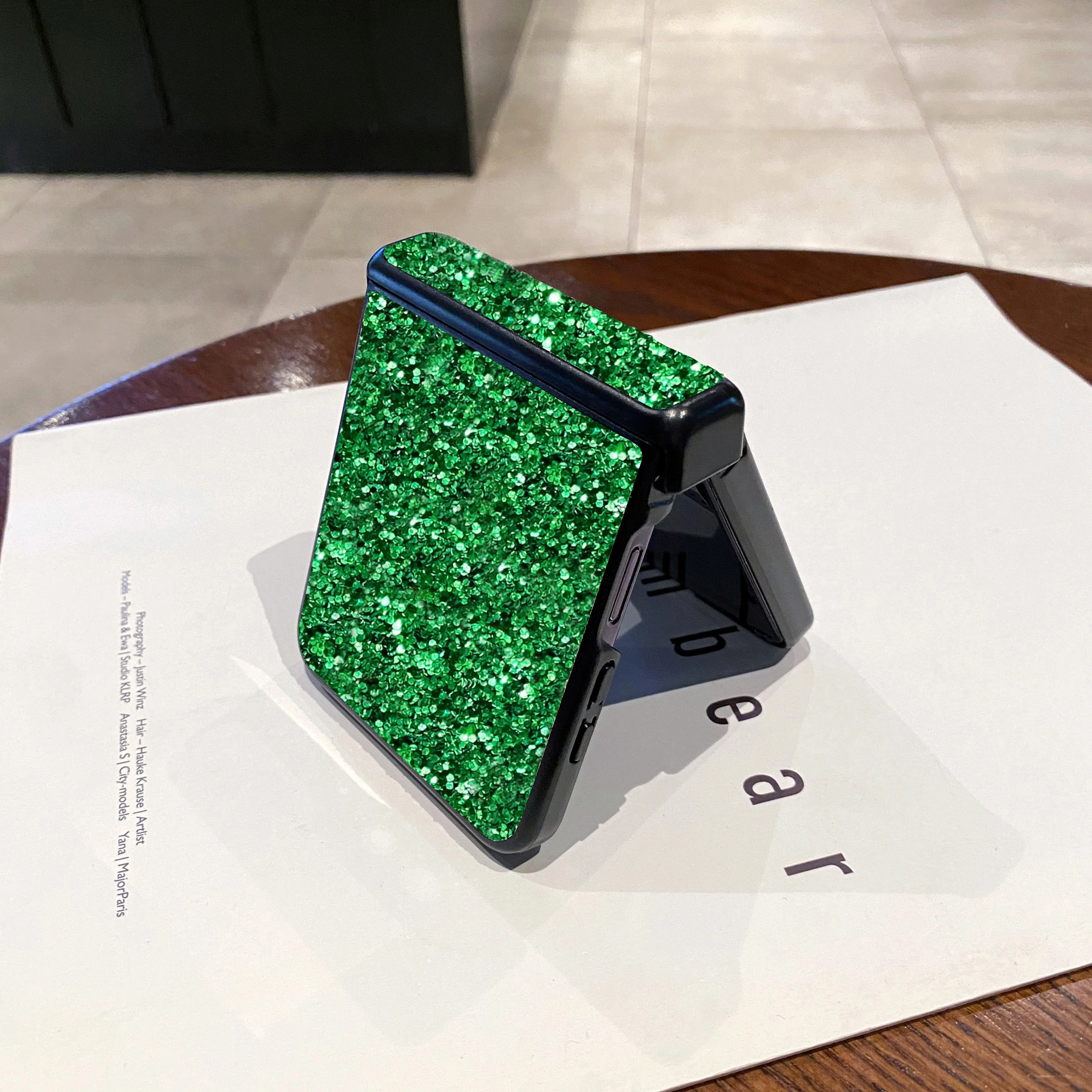 Sparkling Rhinestones Glitter Leather Phone Case with Shiny Hard PC Cover