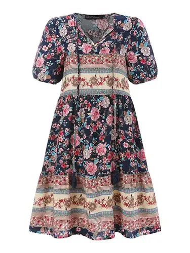여성 짧은 소매 꽃 프린트 비치 드레스, 여름 보헤미안 파티 무릎 길이 Vestidos ZANZEA 2023 Holiday Sundress Robe Femme 5