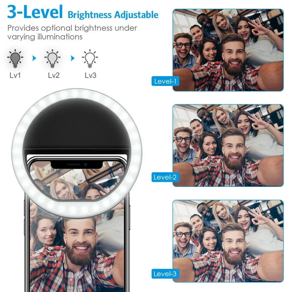 USB Charge Led Selfie Ring Light Mobile Phone Lens Selfie Lamp iPhone Samsung Xiaomi POCO Phone Portable Light selfie light