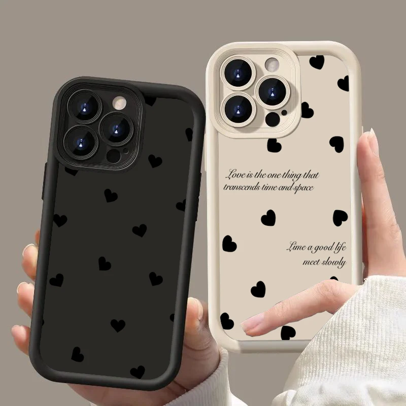 Elegant Black Love Heart Full Screen Silicone Phone Case