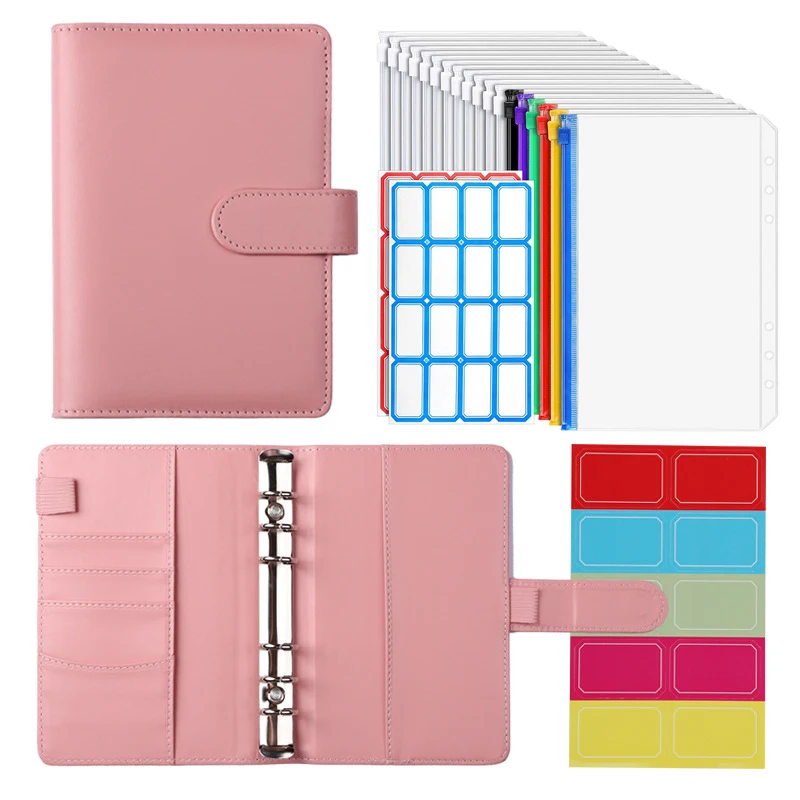 2023 A6 Pu Leather Budget Binder Notebook Cash Envelopes System Set,with Binder Pockets For