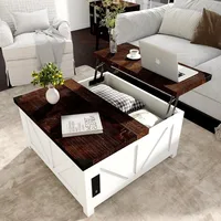 Farmhouse Lift Top Coffee Table with Storage, Wood Square Center Table with Charging Station&USB Ports, Living Room Central Tabl 1