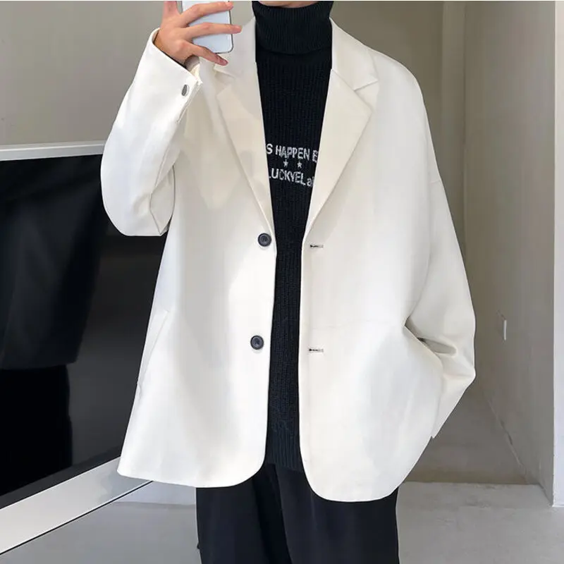 

Harajuku Luxury Suit Coat Men's Fit Casual Loose Jackets Korean Trendy Solid Color Male Trench Western Clothing Streetwear